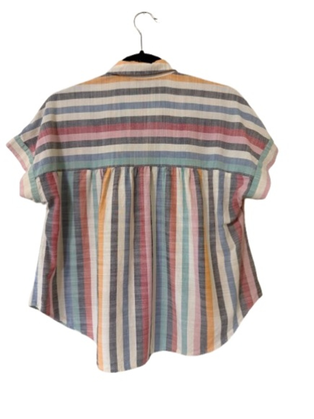 Madewell Rainbow Stripe Linen Blend Hilltop Button Shirt XS Pastel Short Sleeve - Picture 2 of 6